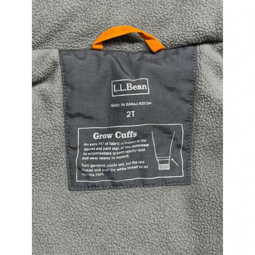 LL Bean Toddler 2T Winter Jacket Orange Grey Colorblock Fleece Lined Grow Cuffs